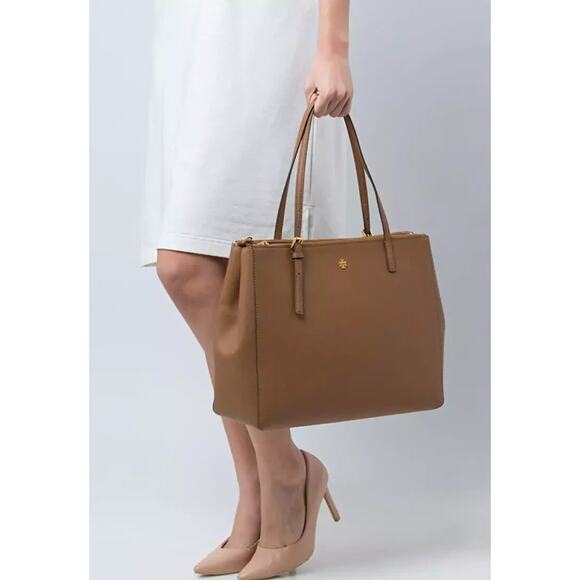 Tory Burch Emerson Large Double Zip Top Saffiano Leather Tote Bag - Picture 1 of 5